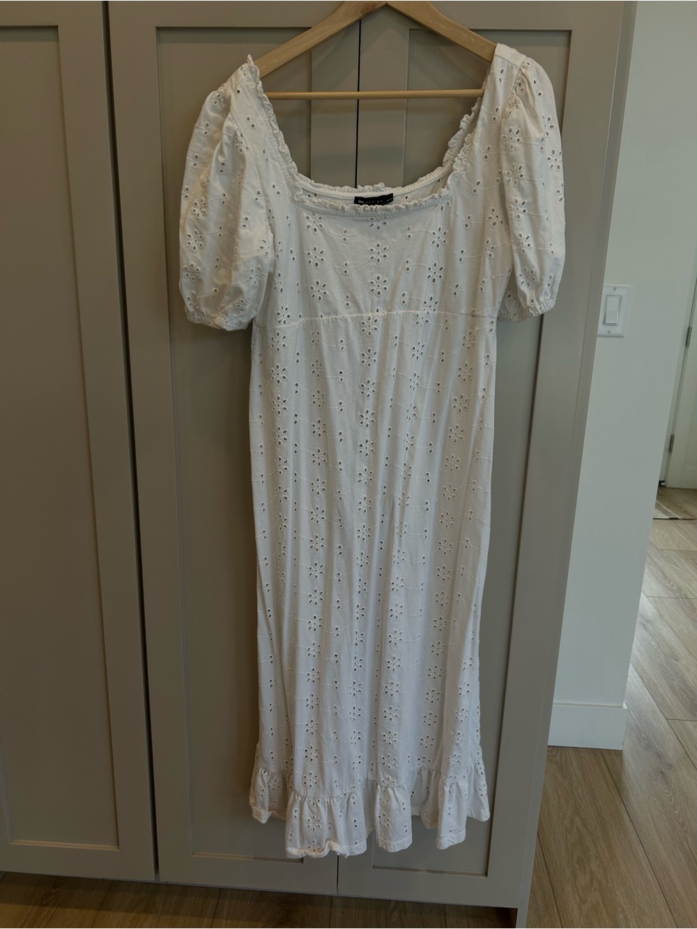 ASOS maternity White Eyelet Puff-Sleeve Maxi Dress